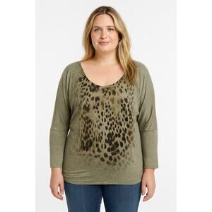 American Rag Women’s Animal Print Long Sleeve Scoop Neck Top - Size Large